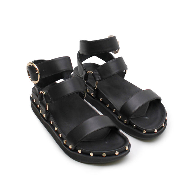 Studded Sandal Black Gold Head Over Heels NZ